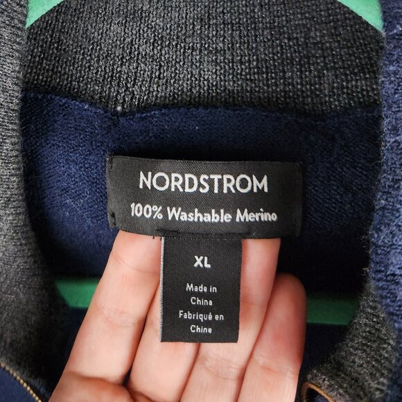 Nordstrom Washable Merino Wool Quarter Zip Lightweight Knit Sweater Navy Blue XL - Picture 7 of 9